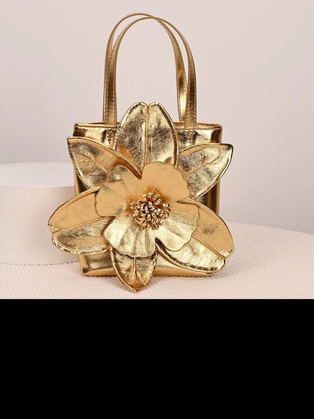 Metallic Gold Flower Applique Women's Tote Bag
